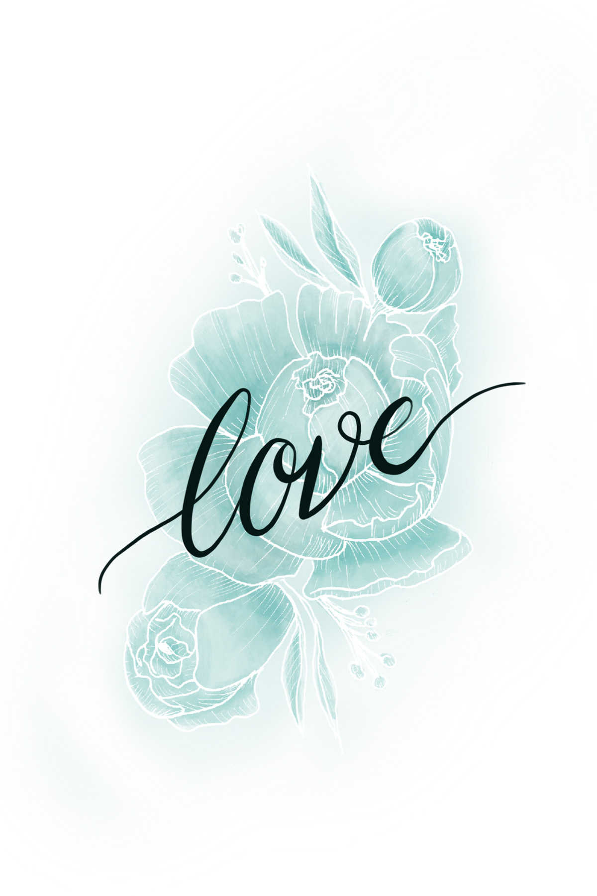 love lettering on flower illustration